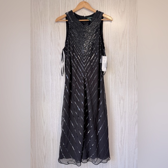Lauren Ralph Lauren Black Sequin Sleeveless Cocktail Dress NWT Size 16 MSRP $275 - Picture 1 of 4